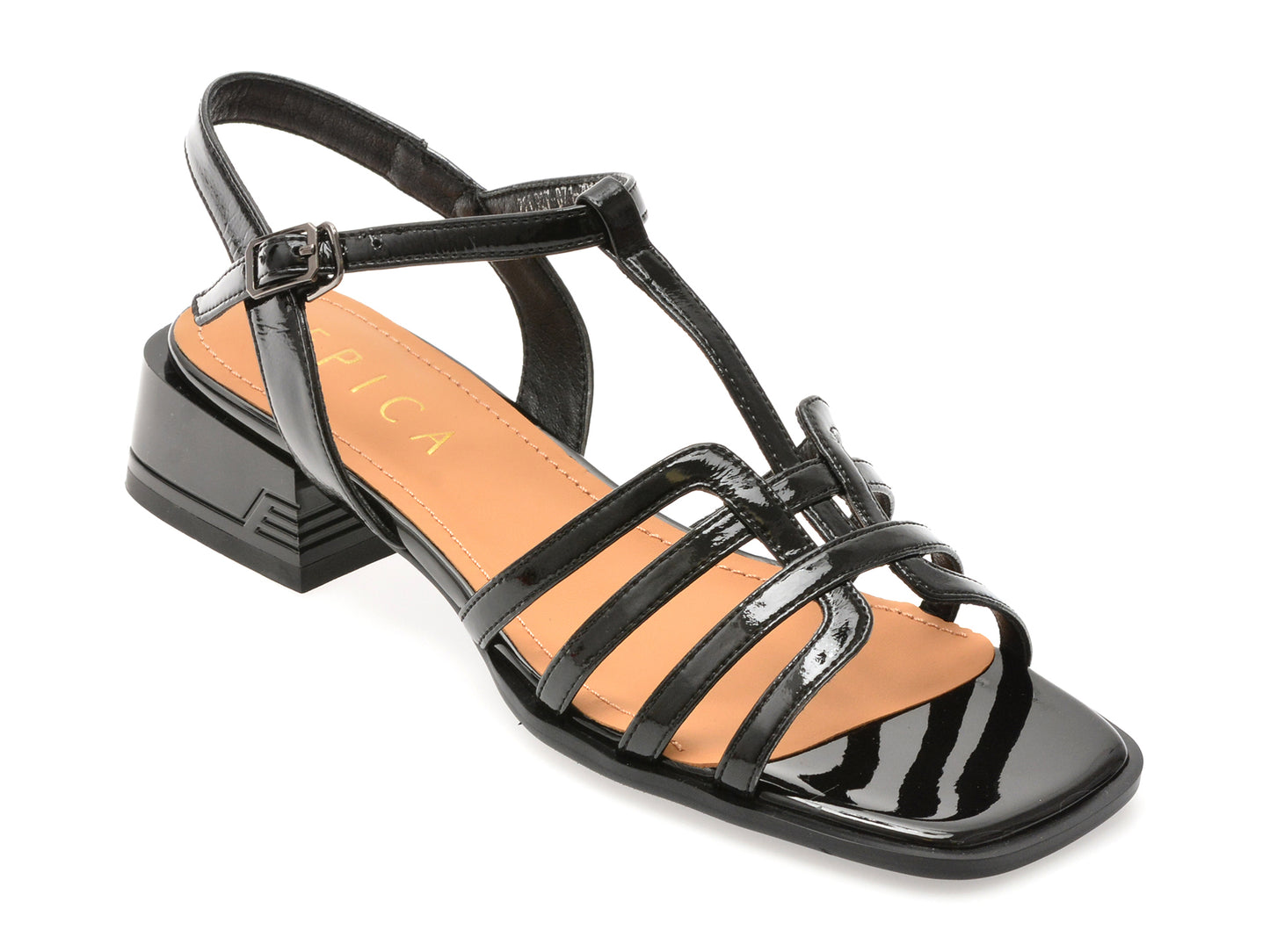 Sandale EPICA negre, D71, din piele naturala lacuita