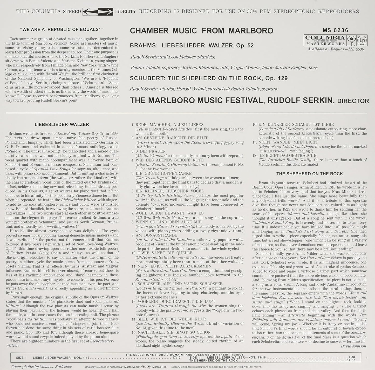 Brahms: Liebeslieder Walzer, Op. 52 / Schubert: The Shepherd On The Rock, Op. 129 - Vinyl- Various Artists