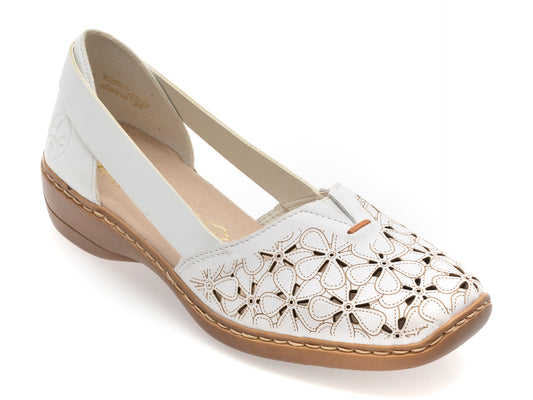 Pantofi RIEKER albi, 41356, din piele naturala