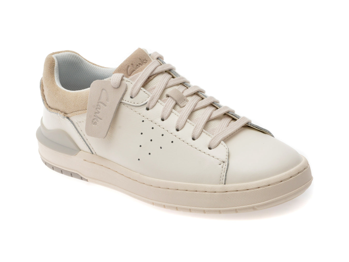 Pantofi sport CLARKS albi, COURTLITE 2 RUN, din piele naturala