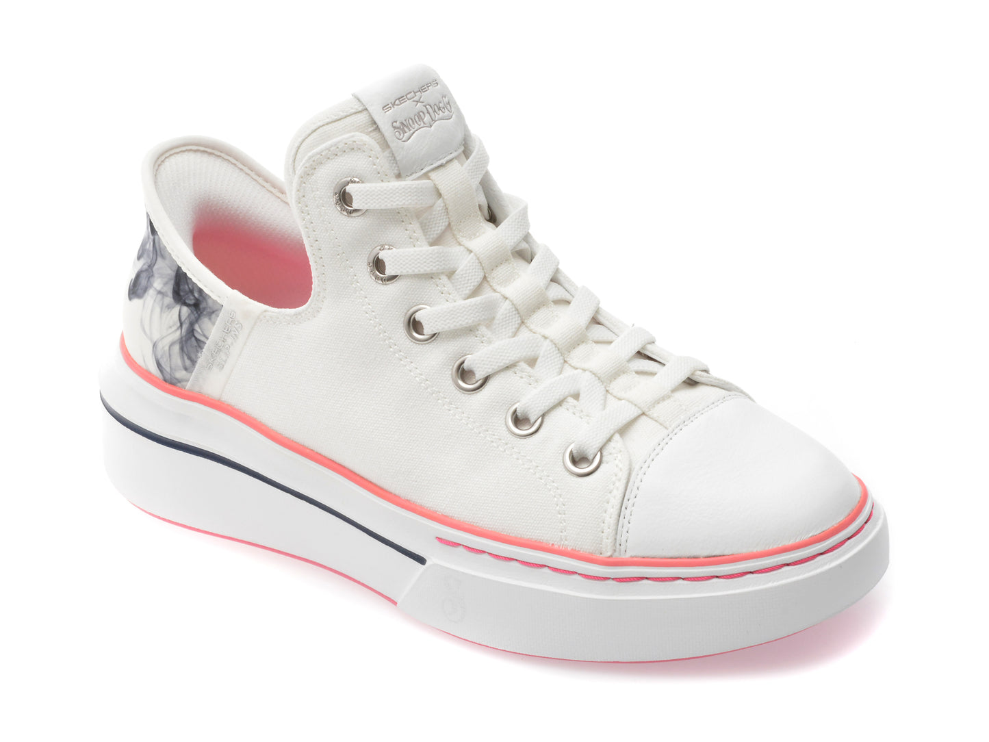 Pantofi sport SKECHERS albi, SNOOP ONE, din material textil