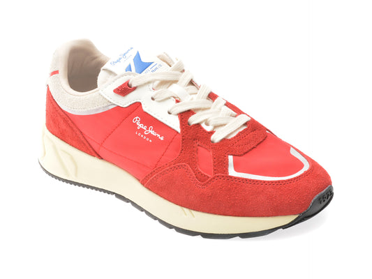 Pantofi sport PEPE JEANS rosii, MARLON DIVIDED, din material textil