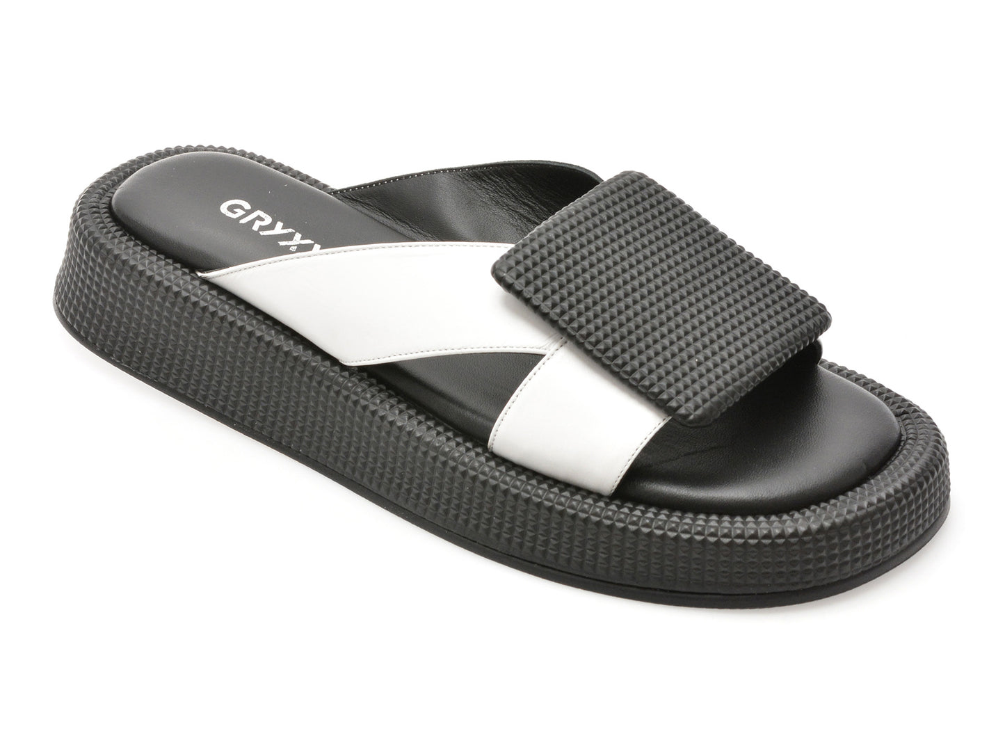 Papuci GRYXX alb-negru, 3154248, din piele naturala