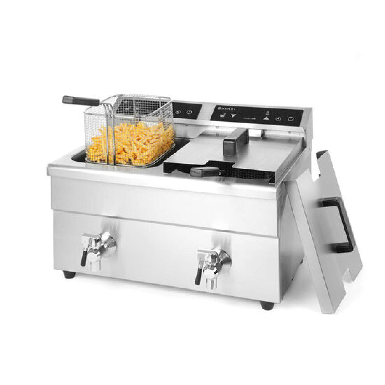 Friteuza Electrica Profesionala Dubla cu Inductie Kitchen Line, 2x8 lt, Corp Inox, 3500W+3500W, Functie Boost Pentru Incalzire Rapida