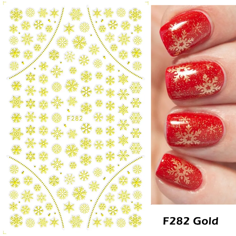 Sticker Decor Unghii Model Iarna/Craciun F282 Fulgi Aurii - F889 - Everin