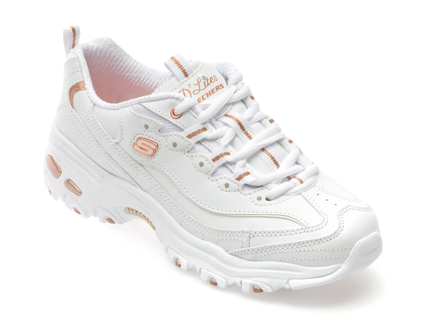 Pantofi sport SKECHERS albi, D LITES, din piele ecologica