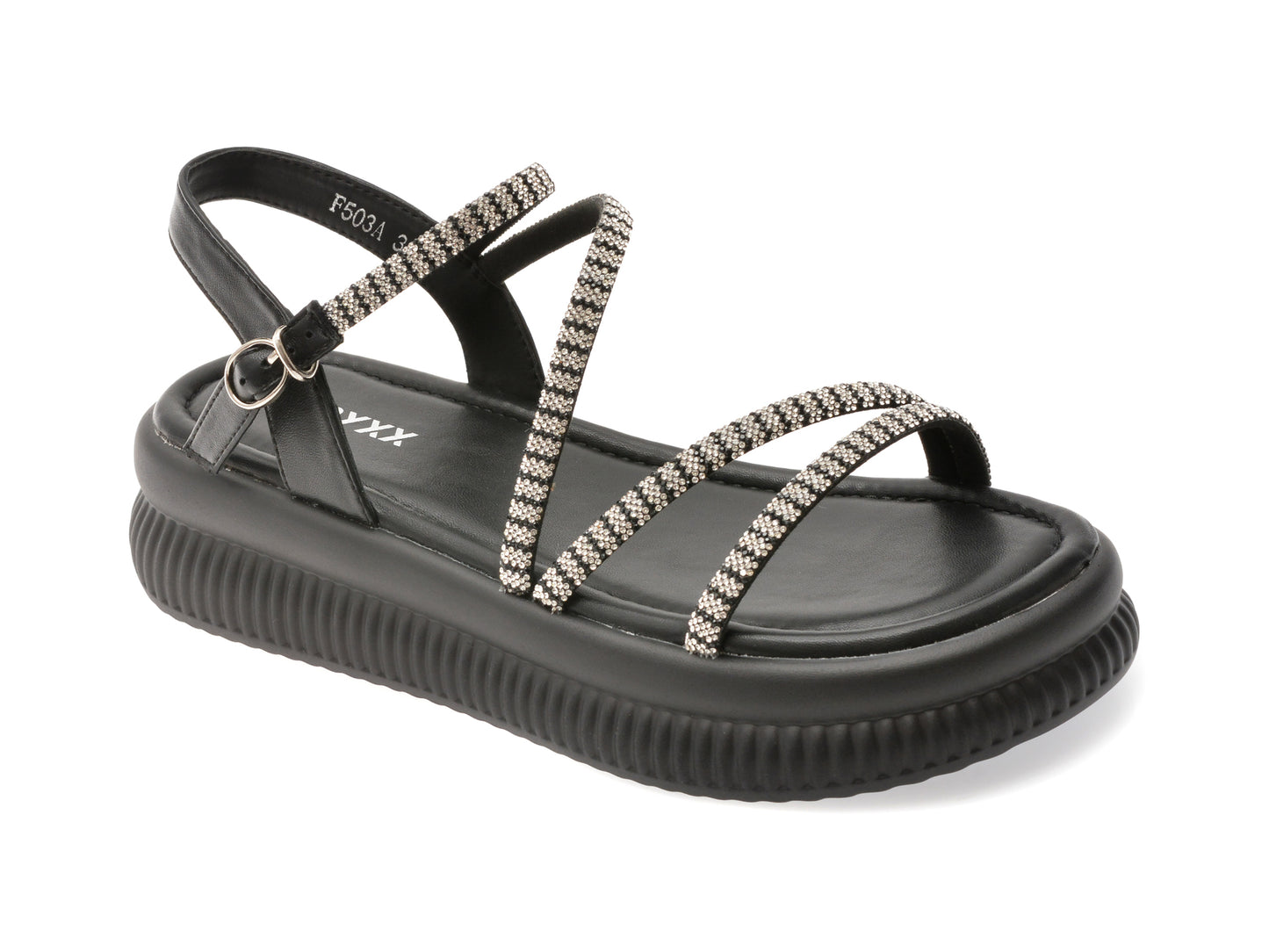 Sandale GRYXX negre, F503, din piele ecologica