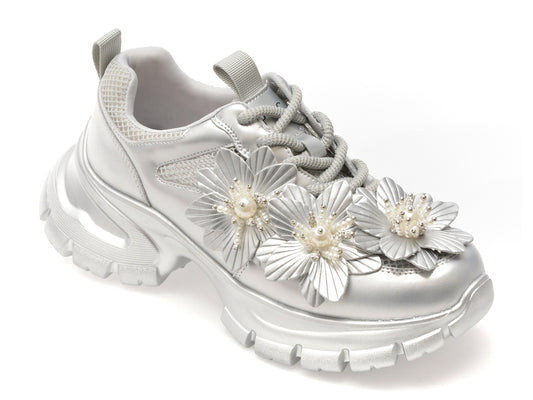 Pantofi sport EPICA argintii, 2W99, din material textil