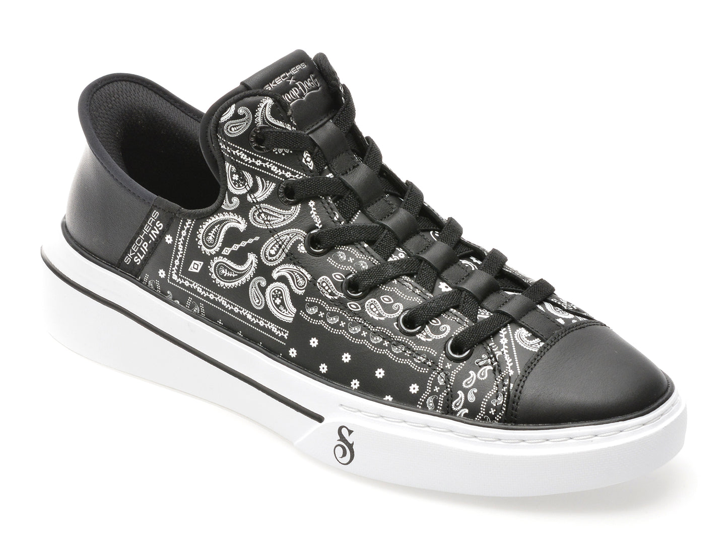 Pantofi sport SKECHERS alb-negru, SNOOP ONE, din piele naturala