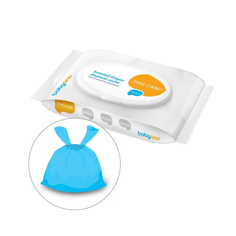 Set 100 bucati, BabyOno, saci parfumati pentru scutece folosite, Albastru