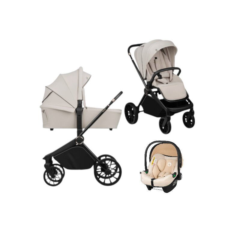 Carucior 3 in 1, Lionelo, Mika Plus, Cu scoica auto Bej testata ADAC, Reversibil, Cu sistem de ventilatie 3D, Cu accesorii, Pana la 22 kg, EN1888-1 EN1888-2 EN1466 ECE R129, Bej