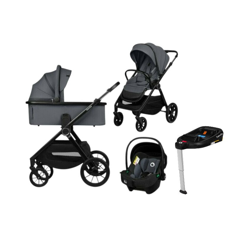 Carucior 4 in 1, Lionelo, Layla, Cadru din aluminiu, Cu landou intarit si salteluta din spuma AiryDots, Cu scoica auto testata ADAC, Reversibil, Cu sistem de ventilatie 3D, Cu accesorii, Pana la 22 kg, EN1888-1 EN1888-2 EN1466 ECE R129, Gri