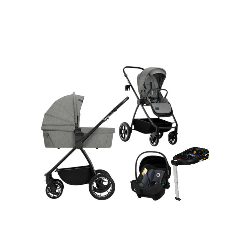 Carucior 4 in 1, Lionelo, Meril, Cu landou de dimensiune XL, Reversibil, Cu scoica auto testata ADAC, Baza isofix pentru scoica, Cu accesorii, Pana la 22 kg, Conform cu EN1888-1 EN1888-2, EN1466, Gri
