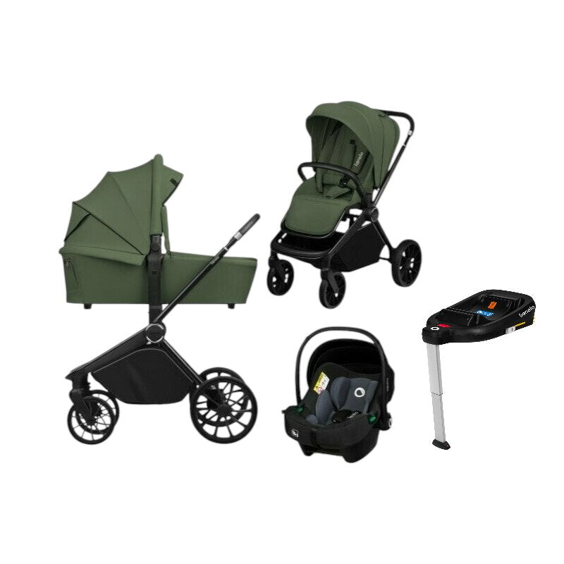 Carucior 4 in 1, Lionelo, Mika Plus, Cu landou intarit si salteluta moale, Cu scoica auto testata ADAC, Baza isofix pentru scoica, Reversibil, Sistem de ventilatie 3D, Cu accesorii, Pana la 22 kg, EN1888-1 EN1888-2 EN1466 ECE R129, Verde
