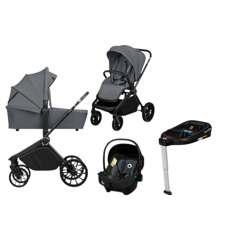 Carucior 4 in 1, Lionelo, Mika Plus, Cu landou intarit si salteluta moale, Cu scoica auto testata ADAC, Baza isofix pentru scoica, Reversibil, Sistem de ventilatie 3D, Cu accesorii, Pana la 22 kg, EN1888-1 EN1888-2 EN1466 ECE R129, Gri