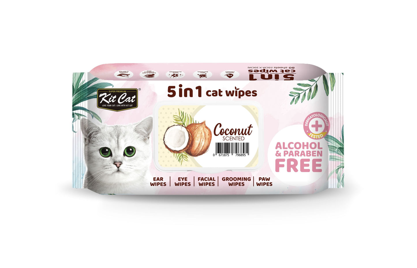 Servetele umede pentru pisici, Kit Cat 5in1 Cocos, 80 buc