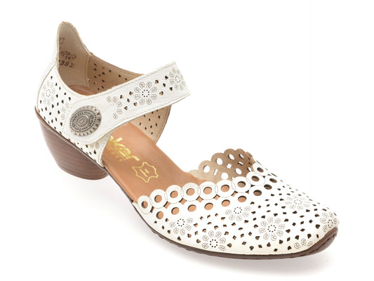 Pantofi RIEKER albi, 43753, din piele naturala