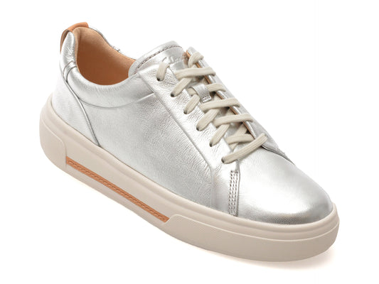 Pantofi sport CLARKS argintii, HOLLYHOCK WALK, din piele naturala