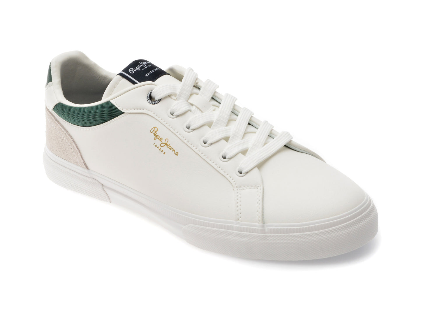 Pantofi sport PEPE JEANS albi, KENTON COURT, din piele ecologica