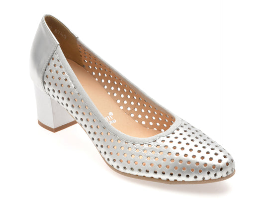 Pantofi IMAGE argintii, 6740, din piele naturala