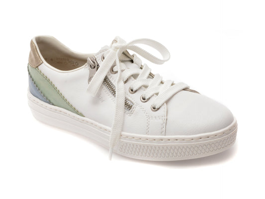Pantofi sport RIEKER albi, L5900, din piele naturala