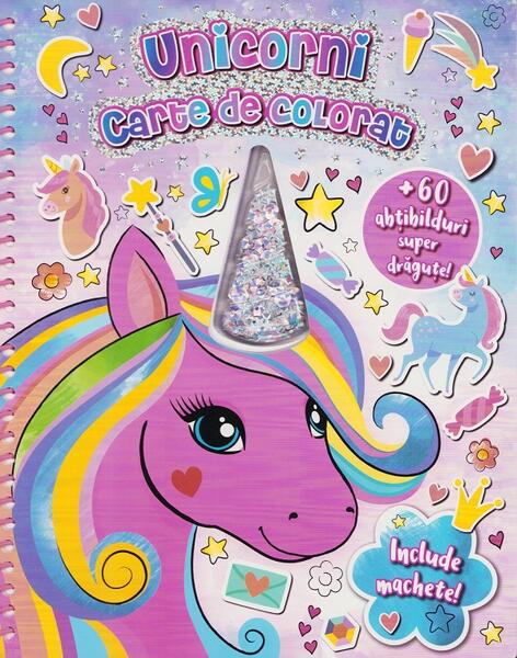 Unicorni. Carte de colorat cu machete - Flamingo