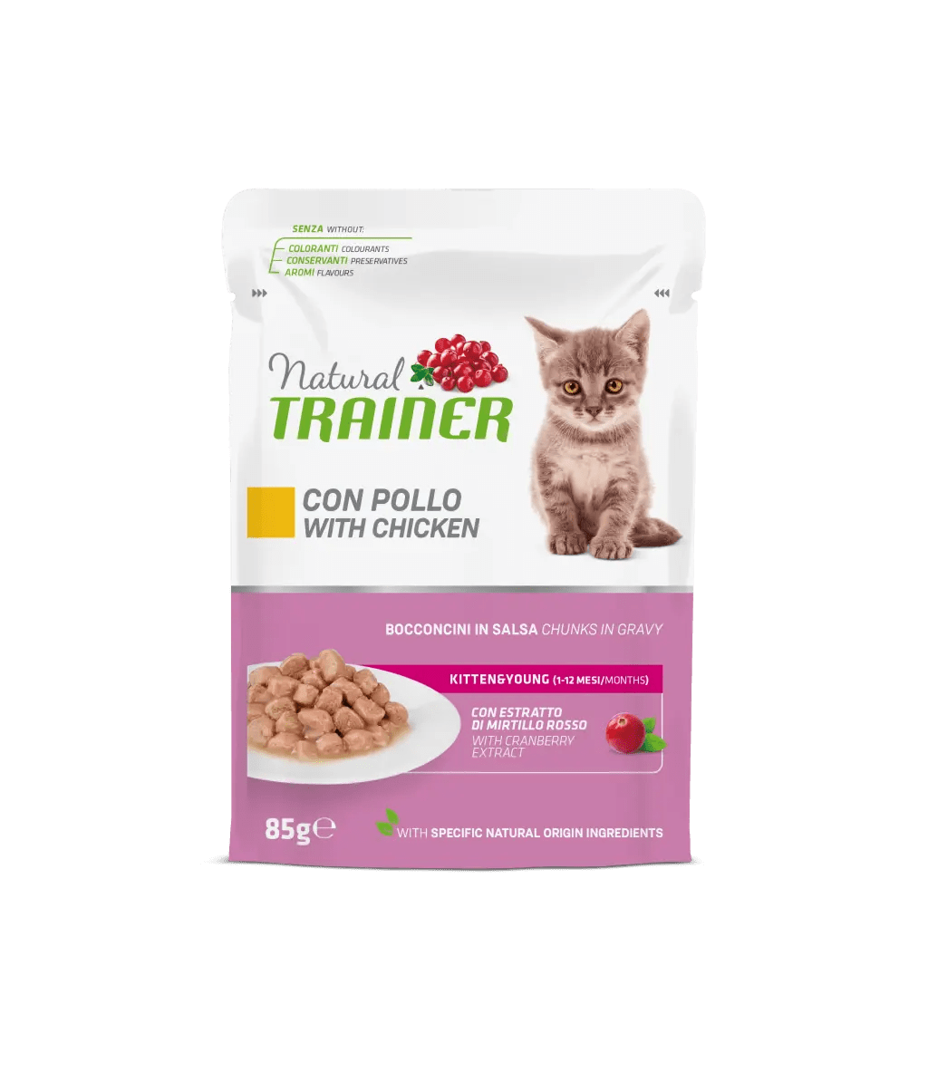 Natural Trainer, Kitten & Young cu Bucati de Pui in Sos, 85 g