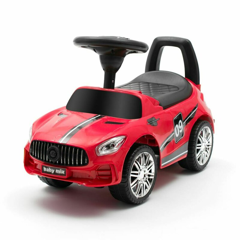 Masinuta de impins, Baby Mix, Racer, Pana la 25 kg, Cu volan, Cu sunete, Cu suport jucarii sub sezut si spatar confortabil, 12 luni+, Red