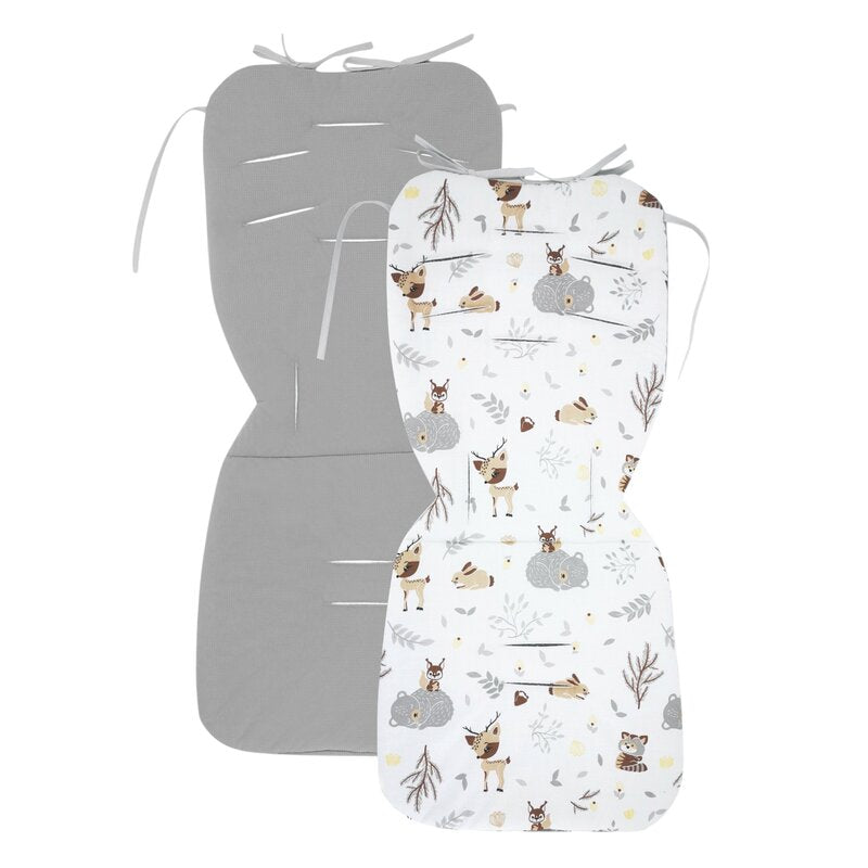 Salteluta pentru carucior, MimiNu, Reversibila, Cu doua fete, Din catifea si bumbac, Materiale certificate Oeko Tex Standard 100, 78 x 34 cm, Forest Friends Beige/Gray