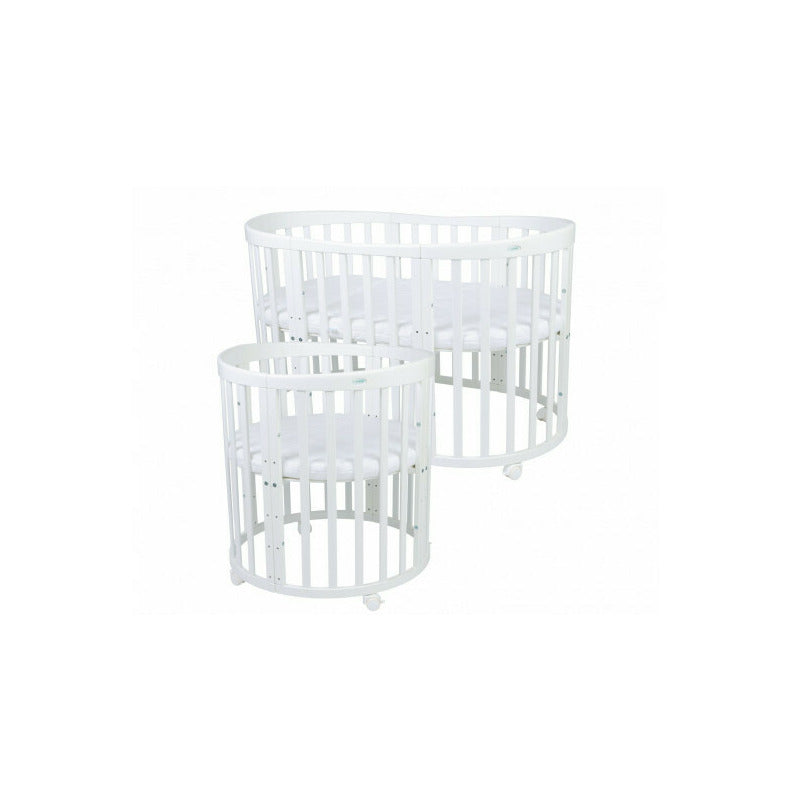 Patut Oval Evolutiv pentru Copii, Multifunctional, 7in1, Saltele Incluse, Transformabil, Masa de Schimbat, Co-Sleeping, Tarc de Joaca, Birou, Scaune, Waldin, Alb