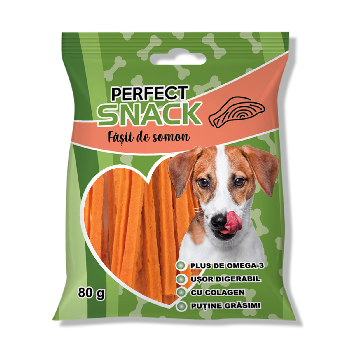 Hrana complementara pentru caini, Perfect Snack, fasii de somon, 80 g