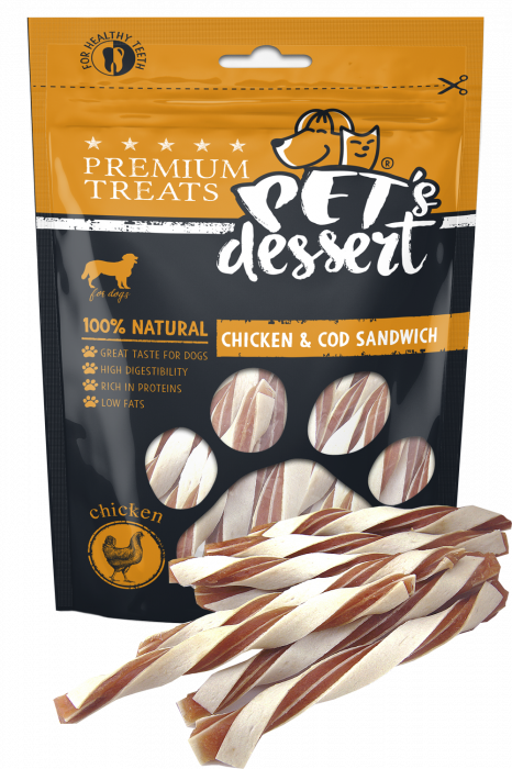 Pet's Dessert Dog Chicken & Cod Sandwich, 80 g