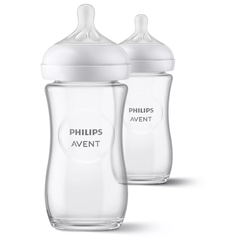 Biberon anticolici, Philips Avent, Din sticla, Natural Response, 240 ml, 1 luni+, 2 bucati, Alb