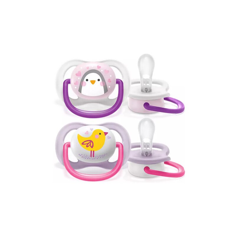Suzete set, Philips Avent, Ultra air, 2 buc, 0-6 luni, Din silicon, Roz/Mov