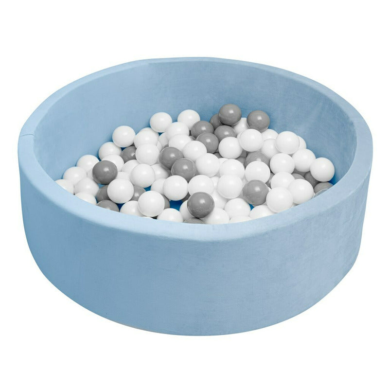 Piscina uscata, New Baby, Cu 150 de bile (Alb, gri), Din tesatura fina cu certificare Oeko-Tex Standard 100, Dimensiune 83 x 83 x 30 cm, Blue