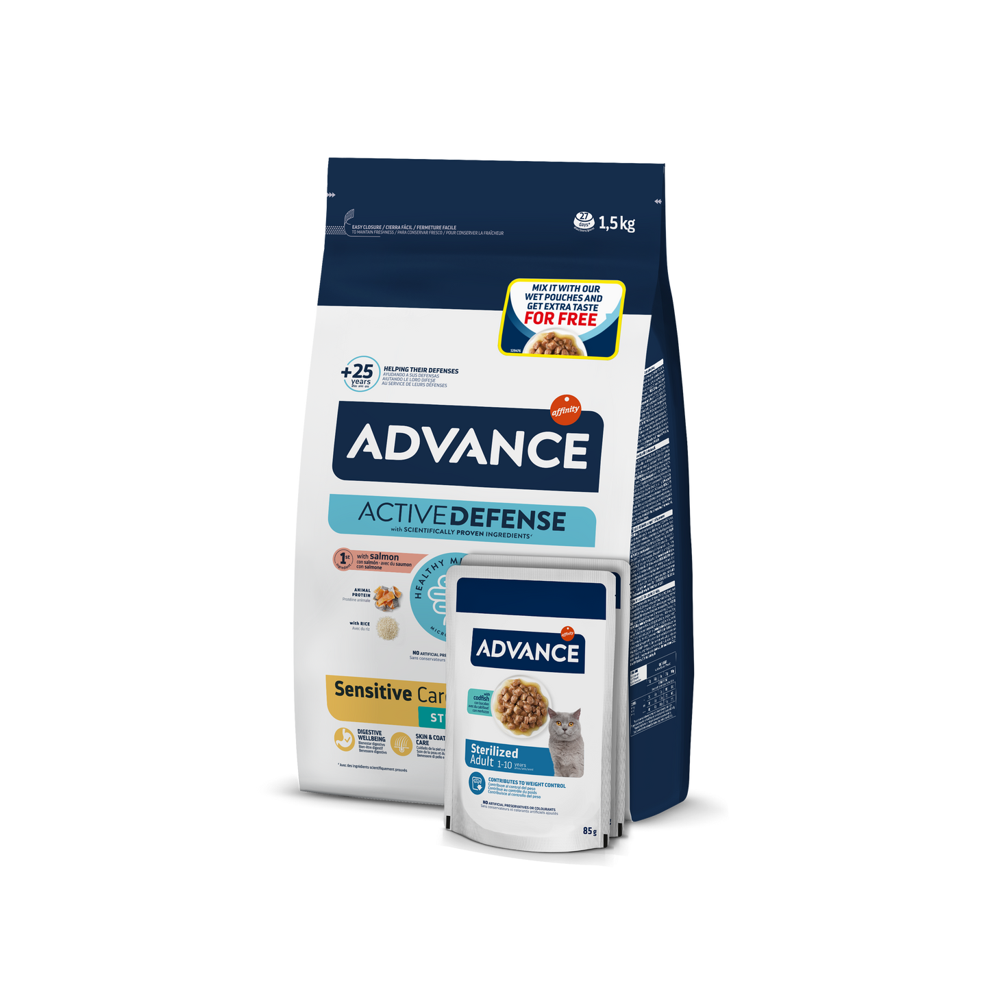 Advance Cat Sterilized Somon Sensitive 1.5 kg + 2 Plicuri Sterilized Cod 85 g