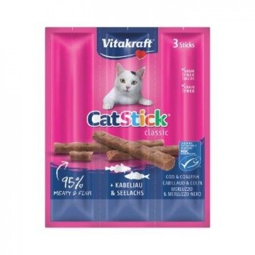 Recompense Pisici Vitakraft CatStick Cod si Merluciu, 3 x 18 g