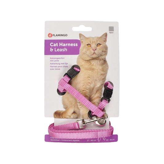 Set Ham & Lesa pentru Pisica, Flamingo Ziggi Pink, 22-36 cm x 10 mm