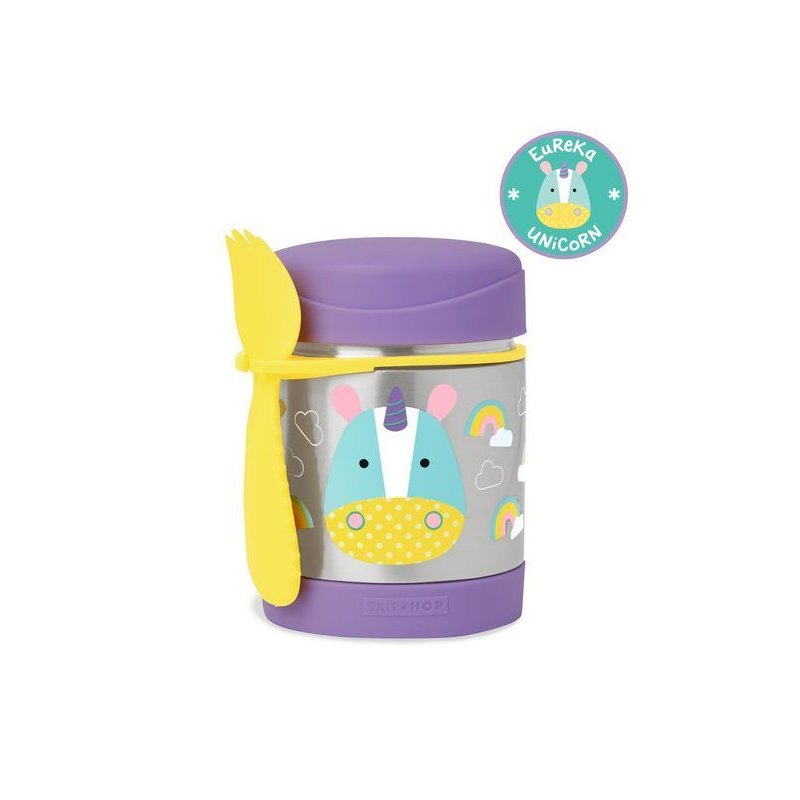 Termos, Skip Hop, Pentru alimente, Mentine cald 7h si rece 5h, Include si o lingura/furculita, Fara BPA, Conform cu standardul de securitate EN14372, 325 ml, 0 luni+, Unicorn