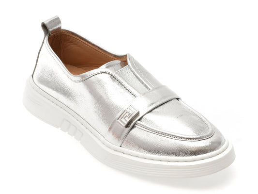 Mocasini GRYXX argintii, 195S03, din piele naturala