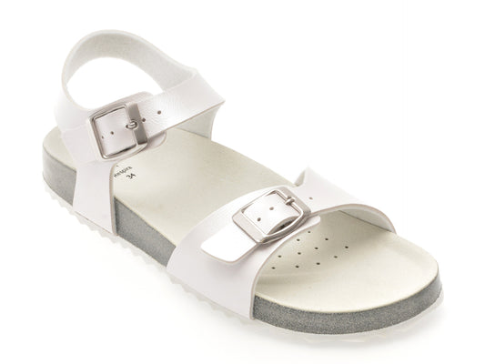 Sandale GEOX albe, J558MI, din piele ecologica