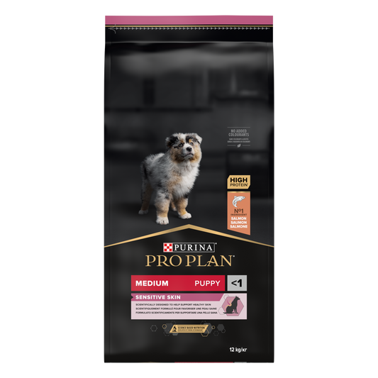 PURINA PRO PLAN PUPPY Sensitive Skin, Talie Medie, Somon, 12 kg