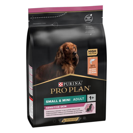 PURINA PRO PLAN ADULT Sensitive Skin, Talie Mică și Foarte Mică, Somon, 3 kg