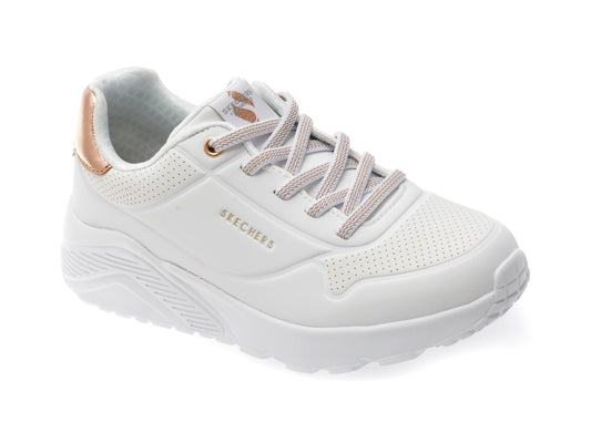 Pantofi sport SKECHERS albi, UNO LITE, din piele ecologica