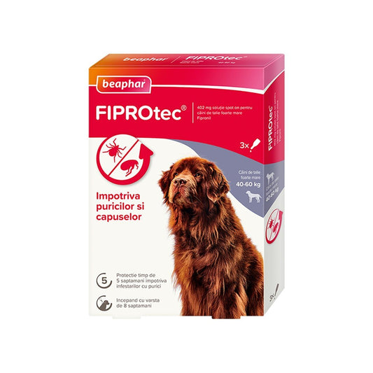 Pipete Antiparazitare Caini Fiprotec, Beaphar, XL 40-60 kg/ 3 pipete x 4.02 ml
