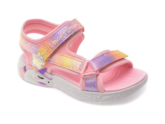 Sandale SKECHERS roz, UNICORN DREAMS, din material textil