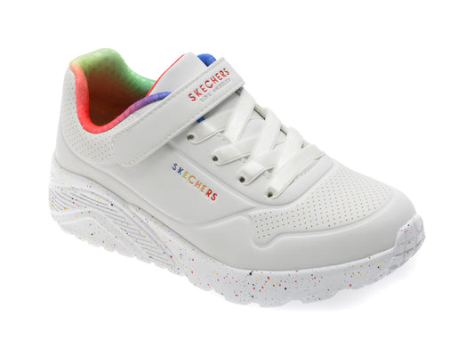 Pantofi sport SKECHERS albi, UNO LITE, din piele ecologica