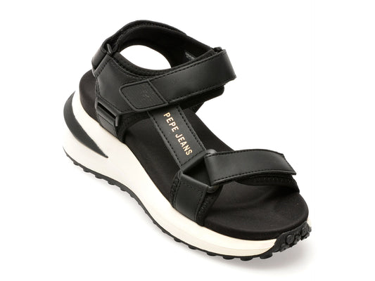 Sandale PEPE JEANS negre, WINSLOVE ACTION, din piele naturala