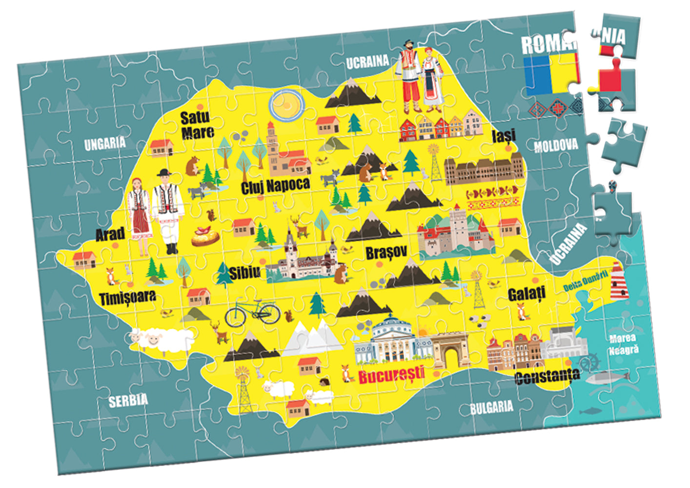 Puzzle 104 piese - Harta Romaniei - Didactica Publishing House