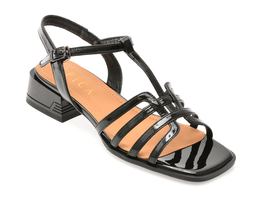 Sandale EPICA negre, D71, din piele naturala lacuita